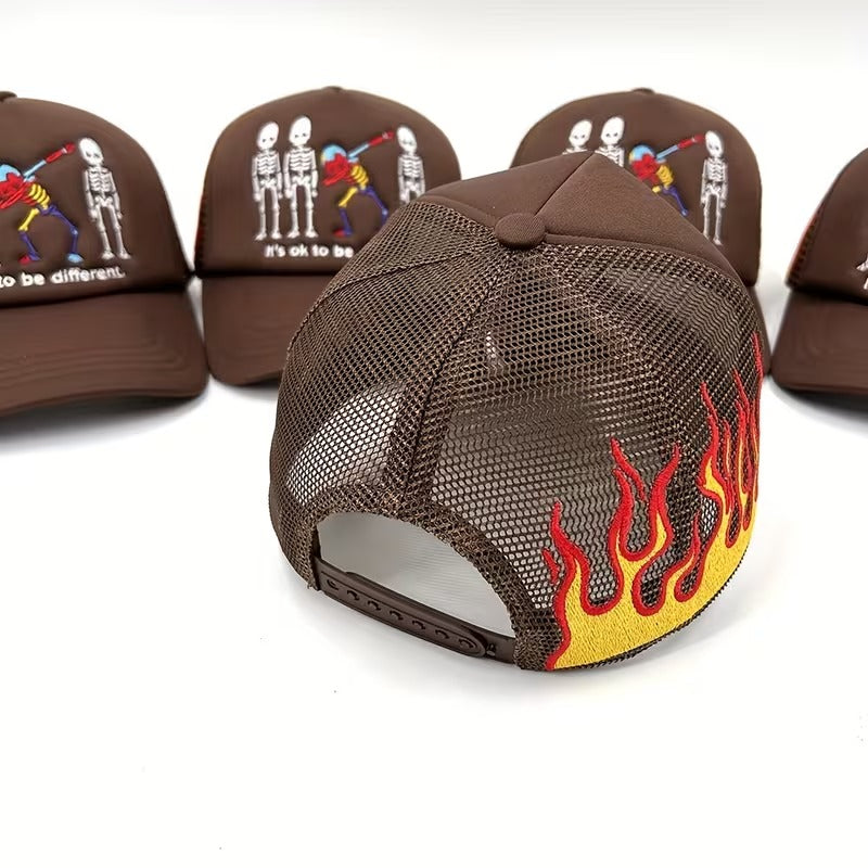 Y2K Streetwear Dabbing Skeleton Tone Mesh Cap