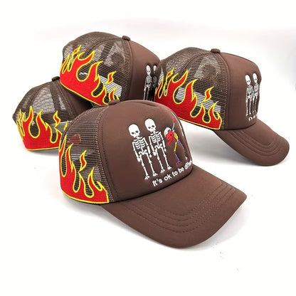 Y2K Streetwear Dabbing Skeleton Tone Mesh Cap