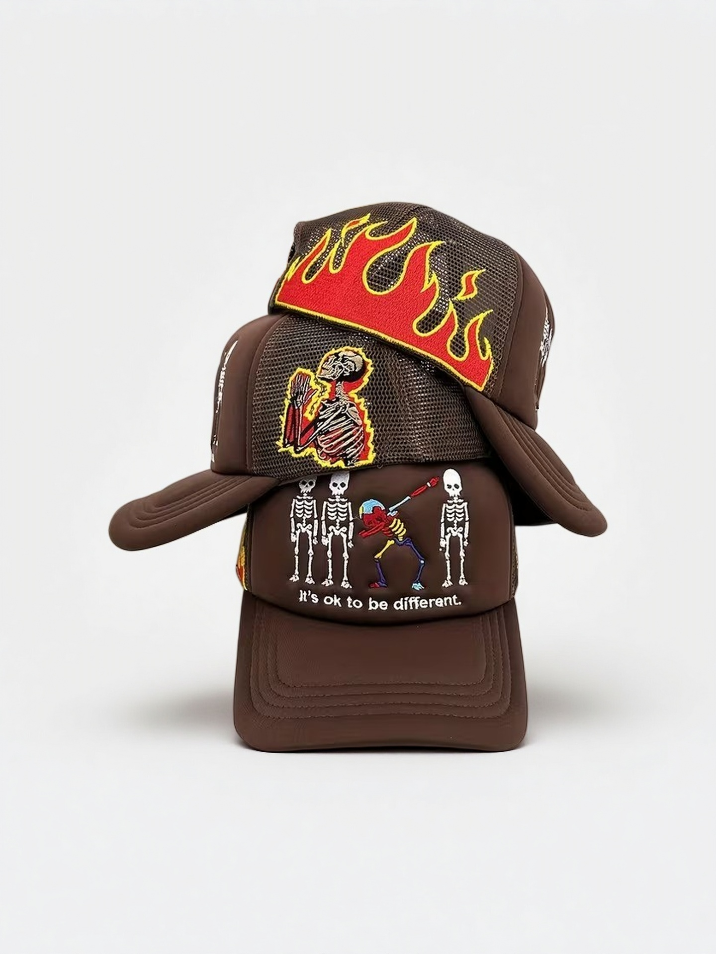 Y2K Streetwear Dabbing Skeleton Tone Mesh Cap