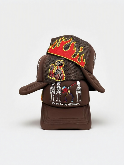 Y2K Streetwear Dabbing Skeleton Tone Mesh Cap