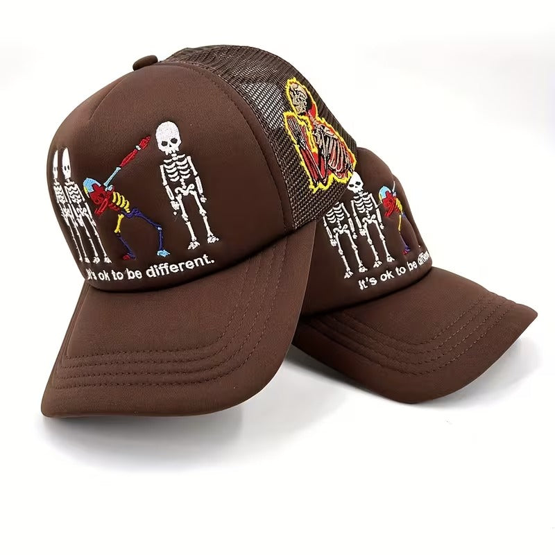 Y2K Streetwear Dabbing Skeleton Tone Mesh Cap