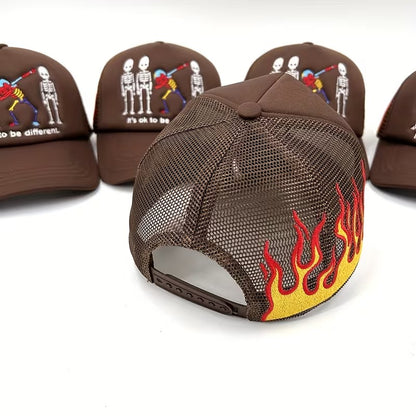 Y2K Streetwear Dabbing Skeleton Tone Mesh Cap